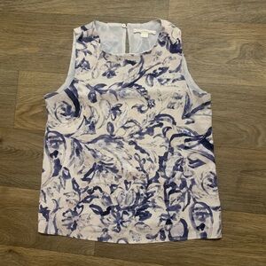 Abstract Floral Tank Top - Blue and White